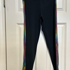 Cut the fillets Black Leggings with Rainbow Side Stripes S
